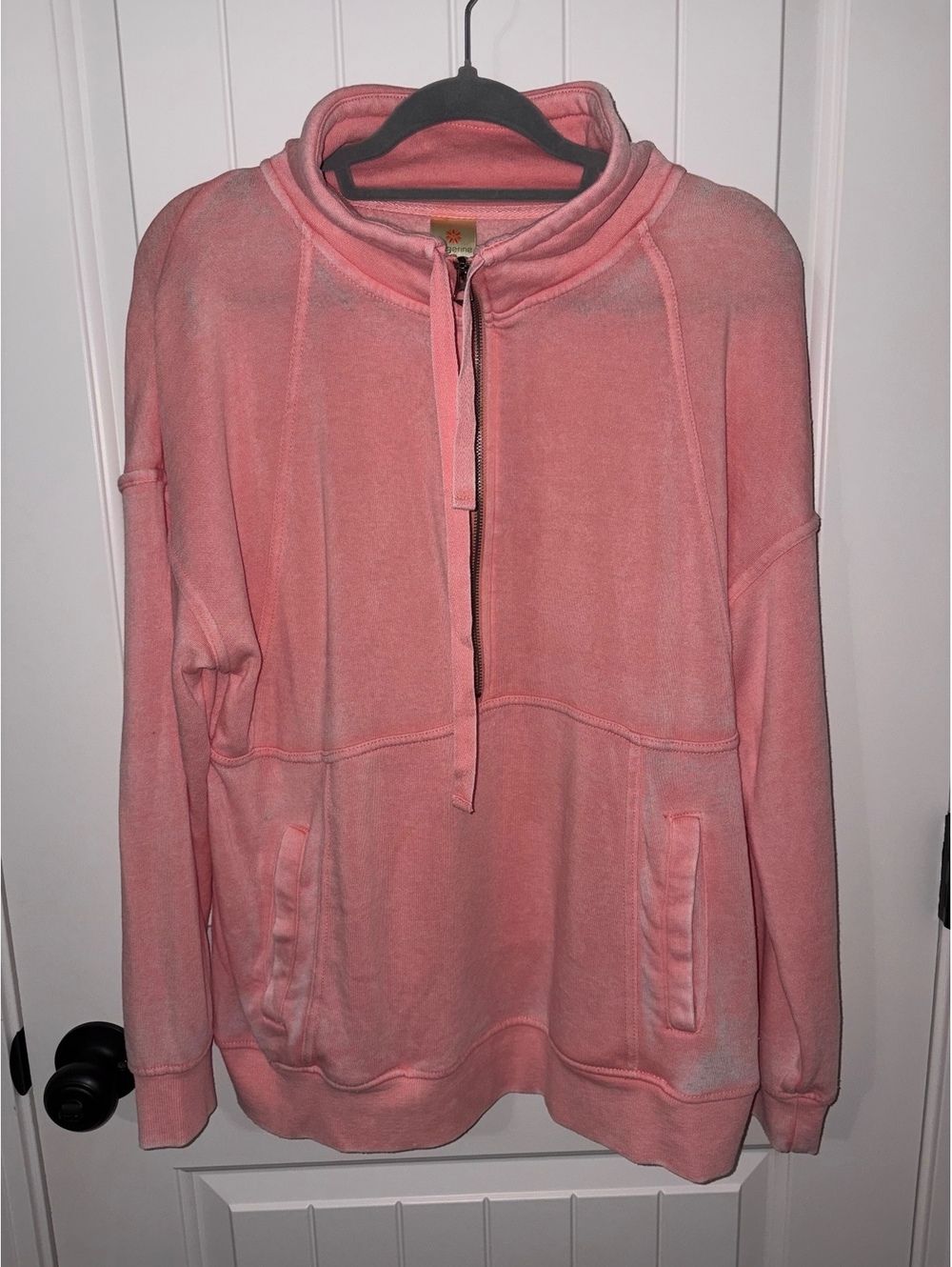 Tangerine Pink Half-Zip Pullover Sweatshirt Large